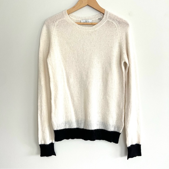 A.L.C. Ivory w Black Trim Wool Alpaca Blend Crew Neck Lightweight Sweater Sz S/P - Picture 12 of 12
